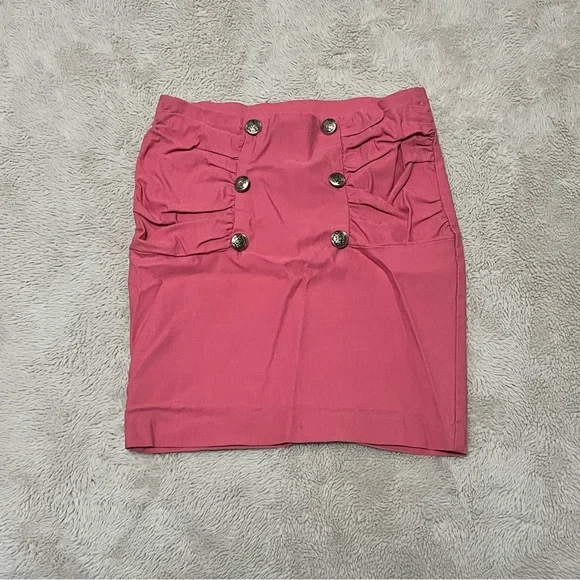 Pink Double-Button Ruched Mini Skirt - Picture 1 of 5